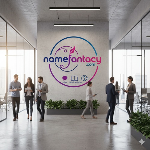 A wall with the Name Fantacy logo in an office setting